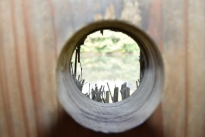 Looking through an archers hole in the kamoba blind