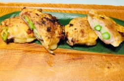 Asparagus and Shimanto pork Jeon pancake up close